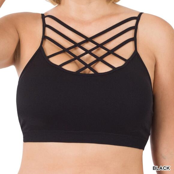 1X/2X Black Triple Criss Cross Bralette + bra pads Zenana wireless seamless - Picture 15 of 16